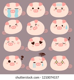 Vector set of cute pig characters. Vector Illustration