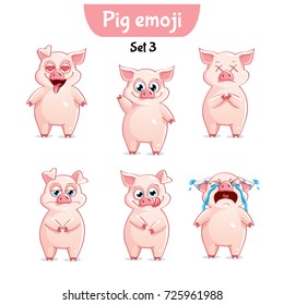 Vector set of cute pig characters. Set 3