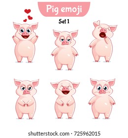 Vector set of cute pig characters. Set 1