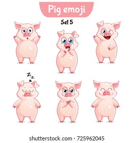 Vector set of cute pig characters. Set 5