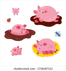 vector set of cute pigs on white background