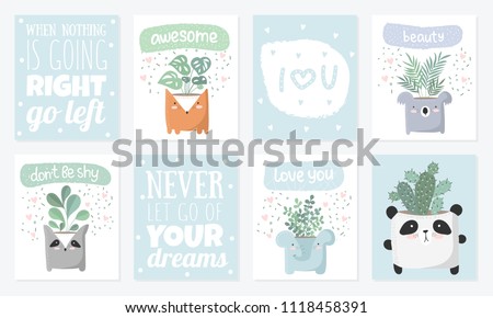 vector set cute postcards house plant stock vector royalty free cute postcards