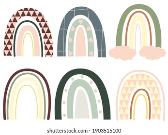 Vector set cute poster for kids  rainbows. Isolated on white background printable poster for kids. Collection for children's books, cards, fabric, prints.