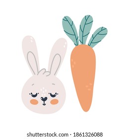 vector set with cute rabbit and carrot on a white background. Children's illustration for posters, prints, postcards