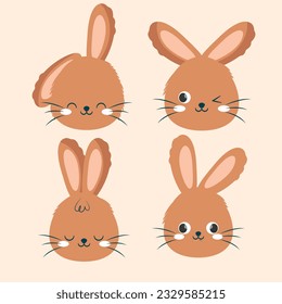 Vector set cute rabbit Face wild animal. emoticon rabbit