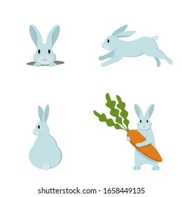 Vector set of cute rabbits. Bunnies in cartoon style isolated on white background.