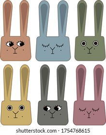 Vector set of cute rabbits in cartoon style.  Hare and rabbit colorful animals collection.