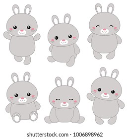 Vector set of cute rabbits on white background. Rabbits made in cartoon style.