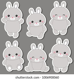 Vector set of cute rabbits on white background. Rabbits made in cartoon style.