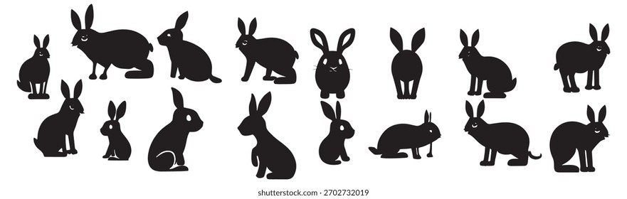 Vektorsatz von niedlichen Kaninchen Silhouette in verschiedenen Posen