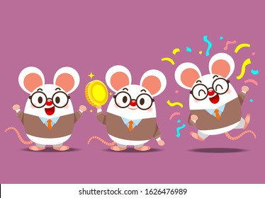 Vector set of cute rat teacher characters in formal suit costume in different actions