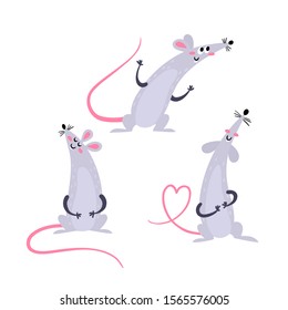 Vector set with cute rats isolated on white. Colorful cartoon mouses - symbol chinese happy new year 2020 used for magazine, stickers, cards, calendar.