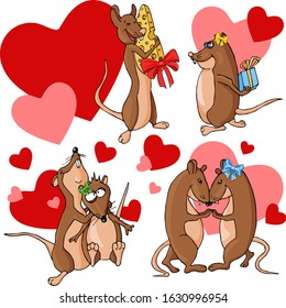 Vector set with cute rats for Valentine's Day