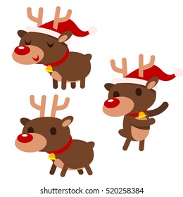 Vector Set of Cute Reindeer in actions isolated on White Background.