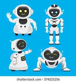 Vector set. Cute robots on a blue background.