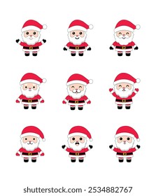 Vector set of cute santa claus line stickers