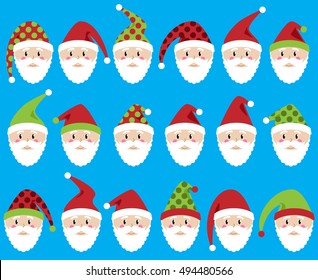 Vector Set of Cute Santa Claus Faces or Heads