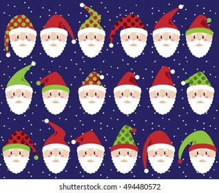 Vector Set of Cute Santa Claus Faces or Heads