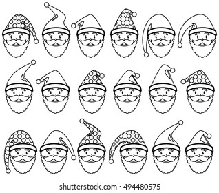 Vector Set of Cute Santa Claus Faces or Heads