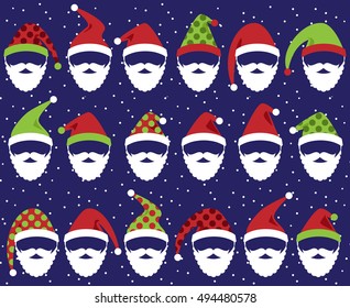 Vector Set of Cute Santa Claus Faces or Heads
