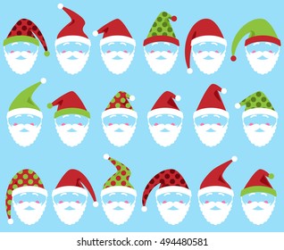 Vector Set of Cute Santa Claus Faces or Heads