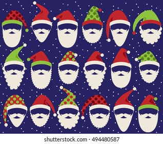 Vector Set of Cute Santa Claus Faces or Heads