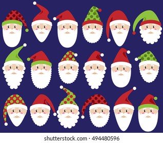 Vector Set of Cute Santa Claus Faces or Heads