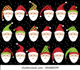 Vector Set of Cute Santa Claus Faces or Heads