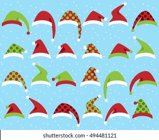 Vector Set of Cute Santa Claus or Christmas Hats