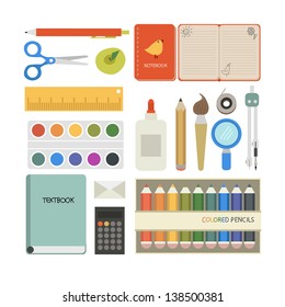 Vector set of cute school objects