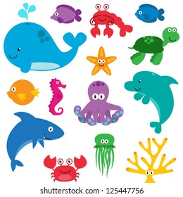 Vector Set Of Cute Sea Creatures