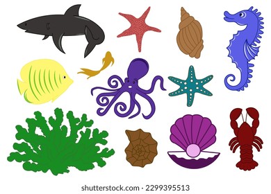 Vector Set of Cute Sea Creatures	