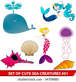 Vector set of cute sea creatures