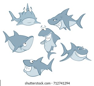 Vector Set of Cute Sharks for you Design. Cartoon Character
,