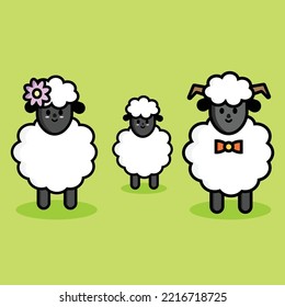 vector set of cute sheep family for free