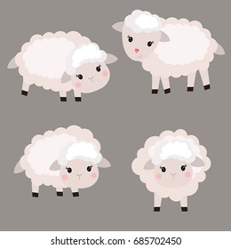 Vector set of cute sheep. Sheep made in cartoon style.