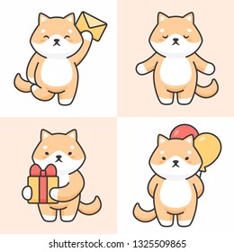 Vector set of cute shiba inu dog characters