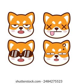 Vector set of cute shiba inu sticker emoji