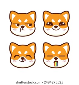 Vector set of cute shiba inu sticker emoji