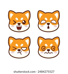 Vector set of cute shiba inu sticker emoji