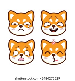 Vector set of cute shiba inu sticker emoji