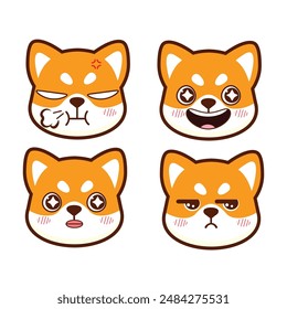 Vector set of cute shiba inu sticker emoji