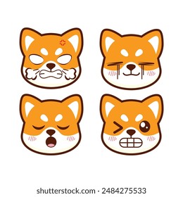 Vector set of cute shiba inu sticker emoji