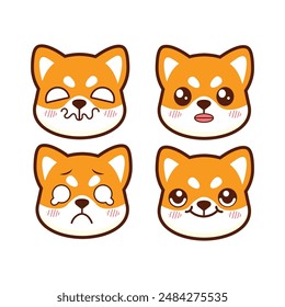 Vector set of cute shiba inu sticker emoji