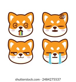 Vector set of cute shiba inu sticker emoji