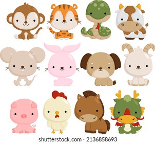 A Vector Set of Cute and Simple Chinese Zodiac Animals