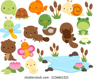 A Vector Set of Cute and Simple Pond Animals