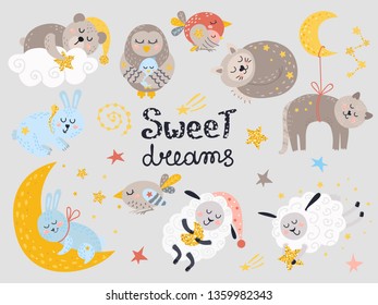 Vector set of cute sleeping animals