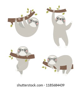 Vector set with cute sloth