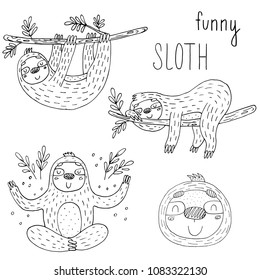 Vector set of cute sloths. funny vector illustrations. vector print